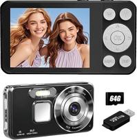 OBEST Skaitmeninis fotoaparatas 4K 64GB, 64 MP automatinio fokusavimo fotoaparatas su 2,8 colių LCD ekranu, 18 kartų skaitmeninio priartinimo kompaktiškas fotoaparatas, 2000 mAh nešiojamas mini fotoaparatas paaugliams, suaugusiesiems ir pradedantiesiems