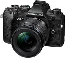 OM SYSTEM OM-5 "Micro Four Thirds" sistemos fotoaparatas su M.Zuiko Digital ED 12-45mm PRO objektyvu, 20 MP "Live MOS" jutiklis, optimizuotas 5 ašių vaizdo stabilizavimas, IP53, juoda/juoda