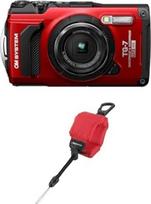 OM SYSTEM Tough TG-7 Red skaitmeninio fotoaparato, atsparaus vandeniui ir smūgiams, paketas + OM SYSTEM CHS-09 plūduriuojantis rankos dirželis (tinka Tough TG-7, Olympus TG-6, Tough serijos ir kitiems povandeniniams fotoaparatams)