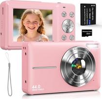 Skaitmeninis fotoaparatas 44 MP fotoaparatas su 1080P HD vaizdo įrašu, apsauga nuo drebėjimo, 2,4 colio IPS ekranas, 16x skaitmeninis priartinimas, 32GB kortelė, 1 baterija paaugliams ir vaikams, rožinis