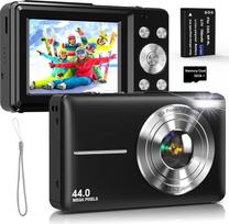 Skaitmeninis fotoaparatas 44 MP fotoaparatas su 1080P HD vaizdo įrašu, interneto kameros režimu, 2,4 colio IPS ekranu, 16x skaitmeniniu priartinimu, 32GB kortele, 1 baterija paaugliams ir vaikams, juodas
