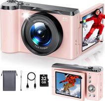 Skaitmeninis fotoaparatas 4K 56MP Focusinc Camera Foto kamera su 3 colių 180° sulankstomu ekranu, 16X automatinio fokusavimo skaitmeninio priartinimo kompaktiškas fotoaparatas su 32G kortele, Vlogging kamera vaikams, paaugliams, pradedantiesiems