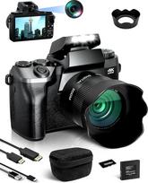 Skaitmeninis fotoaparatas 4K 64MP foto kamera su 4,0 colių jutikliniu ekranu, 16x skaitmeninio priartinimo kompaktiškas fotoaparatas su priekine asmenukių kamera pradedantiesiems su WiFi, su fotoaparato krepšiu, gaubtu, 32GB TF kortele