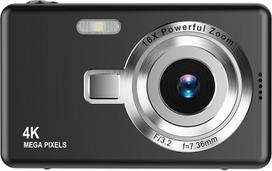 Skaitmeninis fotoaparatas, automatinio fokusavimo 1080P fotoaparatas, skaitmeninis "nukreipk ir fotografuok" fotoaparatas su 16x priartinimu, 2,4 colio TFT ekranu, 12 MP kompaktiškas mažas fotoaparatas berniukams, mergaitėms, vaikams (juodas)