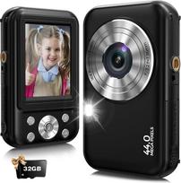 Skaitmeninis fotoaparatas, kompaktiškas fotoaparatas su 32GB kortele, FHD 1080P 44 MP su 16x skaitmeniniu priartinimu, nešiojamas mini fotoaparatas paaugliams, vaikams, studentams (juodas)