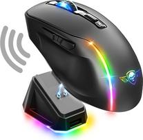 SPIRIT OF GAMER - "Elite M50 Dark", belaidė žaidimų pelė RGB 8000 DPI, 6 programuojami mygtukai, "Bluetooth" ir 2,4 GHz ryšys, ilgas 90 valandų baterijos veikimo laikas, RGB įkrovimo stotelė, juoda