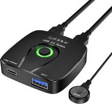 USB 3.0 jungiklis, 2 įėjimai ir 1 išėjimas, skirtas 2 kompiuterio dalims, skeneriui, spausdintuvui, klaviatūrai, pelei, USB atmintinėms, kietiesiems diskams