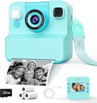 Vaikiškas fotoaparatas momentiniam spausdinimui :Flip-up fotoaparato dovana mergaitėms nuo 3 iki 16 metų (Kalėdoms ar gimtadieniui), 1080P HD vaikų skaitmeniniai vaizdo momentinio spausdinimo fotoaparatai su 3 ritinėliais popieriaus ir 32GB žalios spalvos
