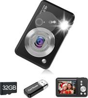 Vaikų skaitmeninis fotoaparatas, 1080P HD skaitmeninis fotoaparatas su 32GB atminties kortele, kompaktiškas fotoaparatas su ilgai veikiančia baterija, idealiai tinka vaikams, paaugliams, pradedantiesiems (juodas)