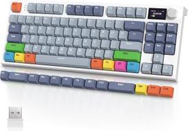 VGN Game Power RK86PRO Mechaninė žaidimų klaviatūra Belaidis 75% TKL, 2.4G Wireless/Bluetooth/USB-C, RGB tarpinė klaviatūra M75 QWERTY, spalvotas ekranas, sukamoji rankenėlė, "Hot Swap" linijinis jungiklis, levandų spalvos