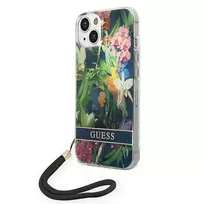 GUESS GUOHCP14SHFLSB iPhone 14 | 15 | 13 6.1" blue hardcase with Flower Strap
