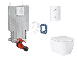 Grohe Uniset – pakabinamo elemento komplektas, unitazas su švelnaus uždarymo dangčiu, Arena Cosmopolitan mygtuko mygtukas ir Fresh konversijos komplektas, Alpine White SANI15BB3127