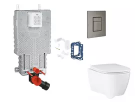 Grohe Uniset – komplektas: potinkinis bakelio elementas, unitazas su švelnaus uždarymo dangčiu, Skate Cosmopolitan mygtuko mygtukas ir Fresh konversijos rinkinys, šlifuoto grafito spalvos SANI15BB5120