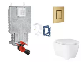 Grohe Uniset - Pakabinamo elemento komplektas, WC su švelnaus uždarymo dangčiu, Skate Cosmopolitan mygtuko mygtuku ir Fresh konversijos komplektu, Cool Sunrise šepetėliu SANI15BB4130