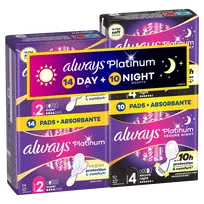 Always Platinum Higieniniai Paketai su Sparneliais Day (Size 2, 14 vnt.) and Night (Size 4, 10 vnt.)