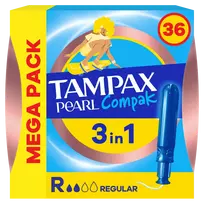 Tampax Compak Pearl Regular Tamponai Su Aplikatoriumi, 36 vnt.