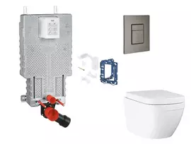 Grohe Uniset – pakabinamo elemento komplektas, unitazas su švelnaus uždarymo dangčiu, Skate Cosmopolitan mygtuko mygtukas ir Fresh konversijos komplektas, Triple Vortex, šlifuoto grafito paviršius SANI15BB5116