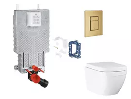 Grohe Uniset - Pakabinamo elemento komplektas, WC su švelnaus uždarymo dangčiu, Skate Cosmopolitan mygtuko mygtuku ir Fresh konversijos komplektu, Triple Vortex, šepečiu Cool Sunrise SANI15BB4124