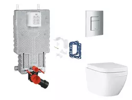 Grohe Uniset – pakabinamo elemento komplektas, unitazas su švelnaus uždarymo dangčiu, Skate Cosmopolitan mygtuko nuleidimo plokšte ir Fresh konversijos komplektas, Triple Vortex, chromas SANI15BB2115