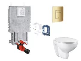 Grohe Uniset – pakabinamo elemento komplektas, unitazas su švelnaus uždarymo dangčiu, Skate Cosmopolitan mygtuko nuleidimo plokšte ir Fresh konversijos komplektas, Cool Sunrise SANI15BB4122