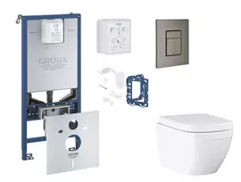 Grohe Rapid SLX – komplektas: potinkinis bakelio elementas, unitazas su švelnaus uždarymo dangčiu, Skate Cosmopolitan mygtuko mygtukas ir Fresh konversijos komplektas, Triple Vortex, šlifuoto grafito spalvos SANI11BB5128