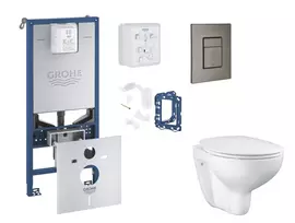 Grohe Rapid SLX – komplektas: potinkinis bakelio elementas, unitazas su švelnaus uždarymo dangčiu, Skate Cosmopolitan mygtuko mygtukas ir Fresh konversijos komplektas, šlifuoto grafito spalvos SANI11BB5126