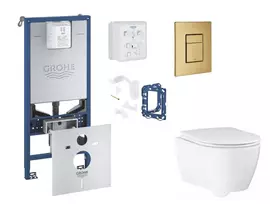 Grohe Rapid SLX - Komplektas: potinkinis rėmas, unitazas su švelnaus uždarymo dangčiu, Skate Cosmopolitan mygtuko mygtukas ir Fresh konversijos rinkinys, šlifuotas Cool Sunrise SANI11BB4150