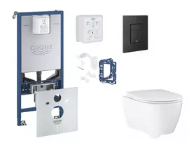 Grohe Rapid SLX - Komplektas: Potinkinis bakelio elementas, WC su švelnaus uždarymo dangčiu, Even ir Fresh nuleidimo mygtukų konvertavimo rinkinys, fantominė juoda SANI11BB5131