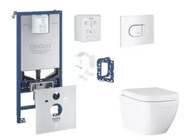 Grohe Rapid SLX - Komplektas: Potinkinis bakelio elementas, unitazas su švelnaus uždarymo dangčiu, Arena Cosmopolitan mygtuko mygtukas ir Fresh konversijos rinkinys, Triple Vortex, Alpine White SANI11BB3138