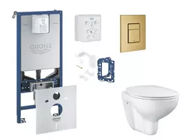 Grohe Rapid SLX - Komplektas: Potinkinis rėmas, WC su minkšto uždarymo dangčiu, Skate Cosmopolitan mygtuko mygtukas ir Fresh konversijos rinkinys, Cool Sunrise šlifuotas SANI11BB4141