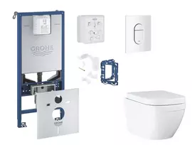 Grohe Rapid SLX - Komplektas: Potinkinis bakelio elementas, unitazas su švelnaus uždarymo dangčiu, Arena Cosmopolitan mygtuko mygtukas ir Fresh konversijos rinkinys, Triple Vortex, Alpine White SANI11BB3137