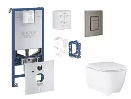 Grohe Rapid SLX - Komplektas: Potinkinis bakelio elementas, unitazas su švelnaus uždarymo dangčiu, Skate Cosmopolitan mygtuko mygtukas ir Fresh konversijos rinkinys, matinio grafito spalvos SANI11BB5132