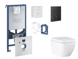 Grohe Rapid SLX - Komplektas: Potinkinis bakelio elementas, WC su švelnaus uždarymo dangčiu, Even ir Fresh nuleidimo mygtukų konvertavimo rinkinys, Triple Vortex, fantominė juoda SANI11BB5127