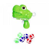 LEAN Toys Įgūdžių žaidimas „Taikinių šaudymas“, šautuvas ir kamuoliukai su lipukais, dinozauras