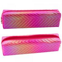 LEAN Girl®s Pencil Case Metallic Shiny Herringbone Pink