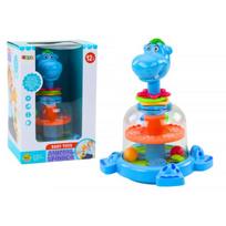 LEAN Toys Mėlynas žaislinis suktukas su kamuoliukais kūdikiams, begemotas