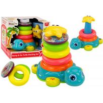 LEAN Toys Vėžlys su piramide, ant kurio galima joti, 2 viename, dėlionė, ratukai, šviesos ir garsai