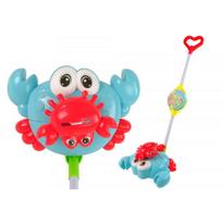 LEAN Toys Šviečiantis krabo formos stumdomas žaislas su lazdele, mėlynas, su muzika