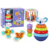 LEAN Toys Sensorinių žaislų rinkinys „Koala Tower“ – lavinamieji kubo suktukai