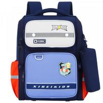 LEAN School Backpack With Dinosaur Chest Strap Navy Blue 22L