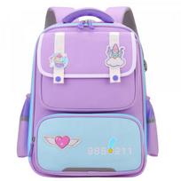 LEAN School Backpack With Patches Chest Strap Purple 16L