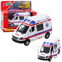 LEAN Toys Baltas metalinis greitosios pagalbos automobilis su atitraukimo mechanizmu, šviesomis ir garsais, 1:32