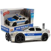 LEAN Toys Baterijomis maitinamas policijos automobilis 1:20, su šviesomis ir garsais, sidabrinis