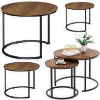 LEAN Set of 3-in-1 Round Coffee Tables Vintage Natural Wood 51cm 40cm 30cm