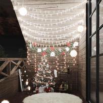 Rutuliukų girlianda 20m 200 šaltų baltų LED 8 funkcijos