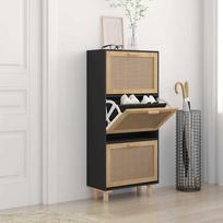 Spintelė batams juodos spalvos 52x25x115cm mediena/ratanas