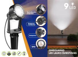 Įsmeigiamas LED lauko šviestuvas, IP44, 4000K, 150lm, šaltai baltos sp, 6,3+5m, sujungiamas, 3 vnt.