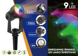 Įsmeigiamas LED lauko šviestuvas, RGB, IP44, RGB keičia spalvas, 150lm, 6,3+5m, sujungiamas, 3 vnt.