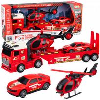 LEAN Toys Gaisrininko gelbėjimo rinkinys: gaisrinis automobilis, vilkikas, automobilis, sraigtasparnis, šviesos ir garsas