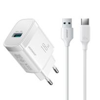 Joyroom JR-TF4 18W wall charger with 3A USB-A – USB-C 1m cable – white